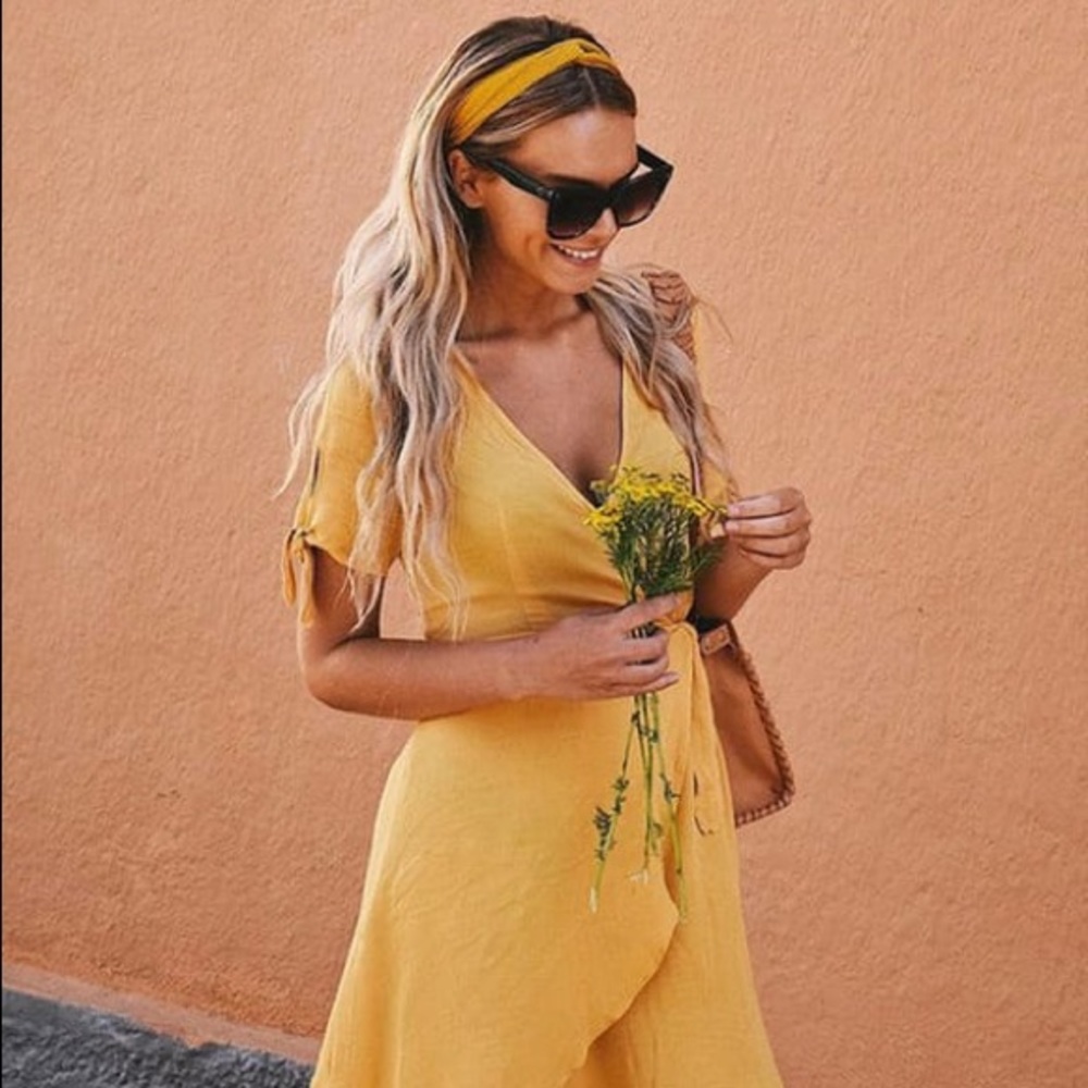 MY PHILOSOPHY GOLDEN YELLOW WRAP DRESS